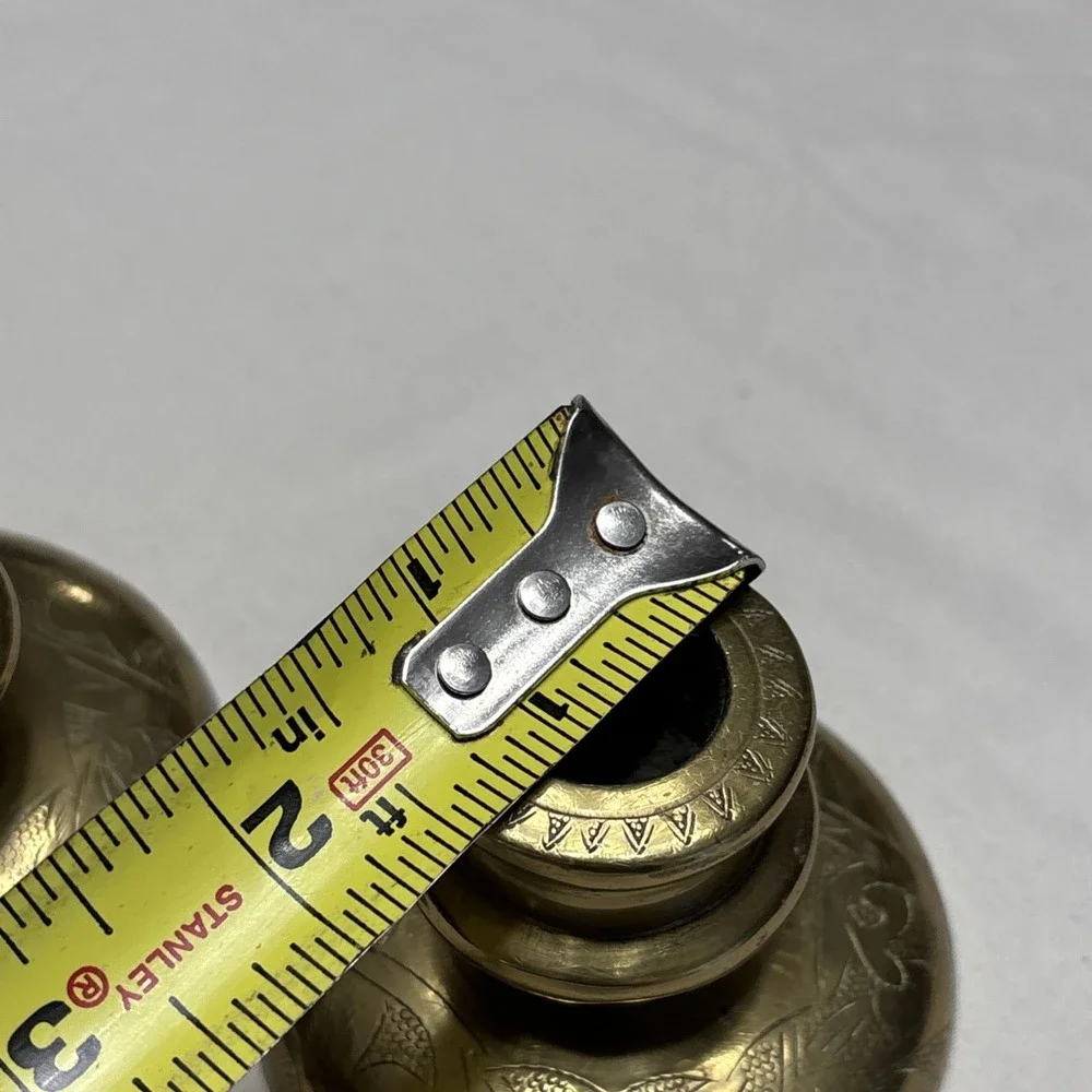 Pair of Vtg‎ Brass Engraved Candle Holders